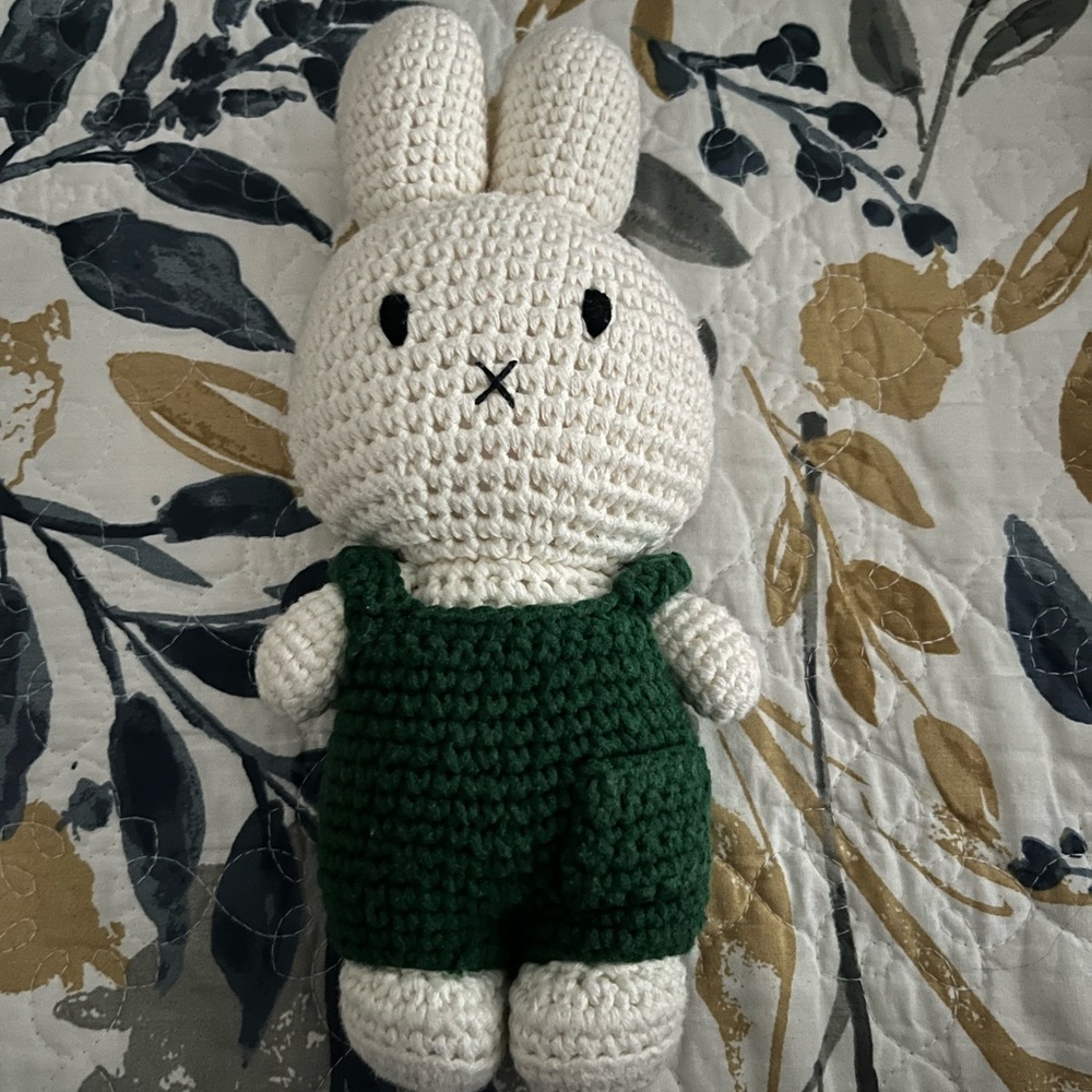 Crocheted Miffy in Green Overalls